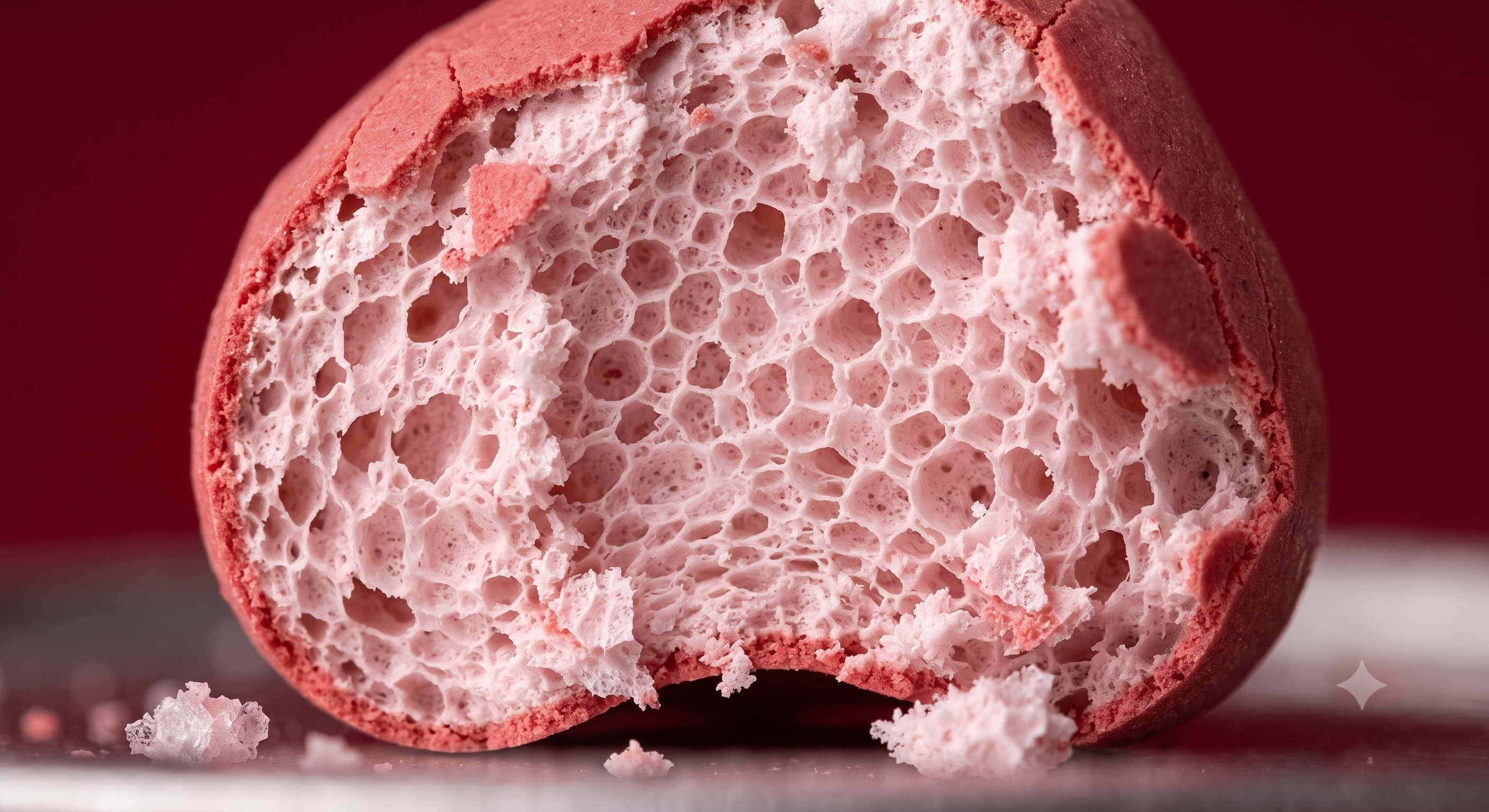 Fraise Crunch lyophilisée KRAKK, meringue rose aérée