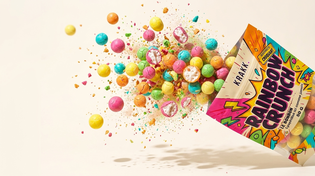 Bonbons lyophilisés Rainbow Crunch KRAKK qui explosent de croustillant